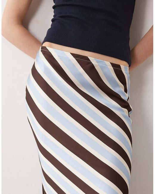 New Look Black Stripe Satin Bias Midi Skirt