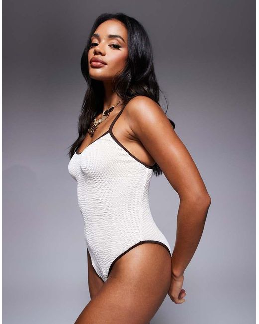 Moda Minx White Contrast Binding Swimsuit