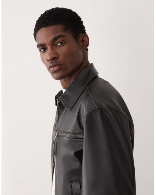 ASOS – oversize-harrington-jacke aus echtleder in Gray für Herren