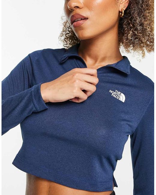 The North Face Blue Training Flex Cropped 1/4 Zip Tech Long Sleeve