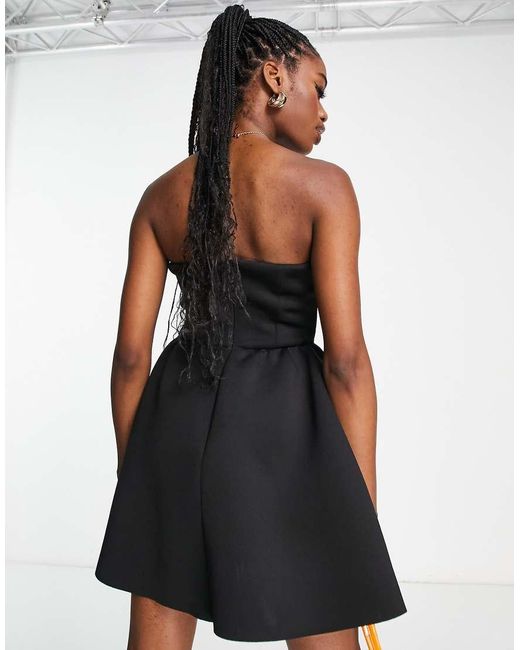 Miss Selfridge Black Scuba Lace Trim Bandeau Mini Dress