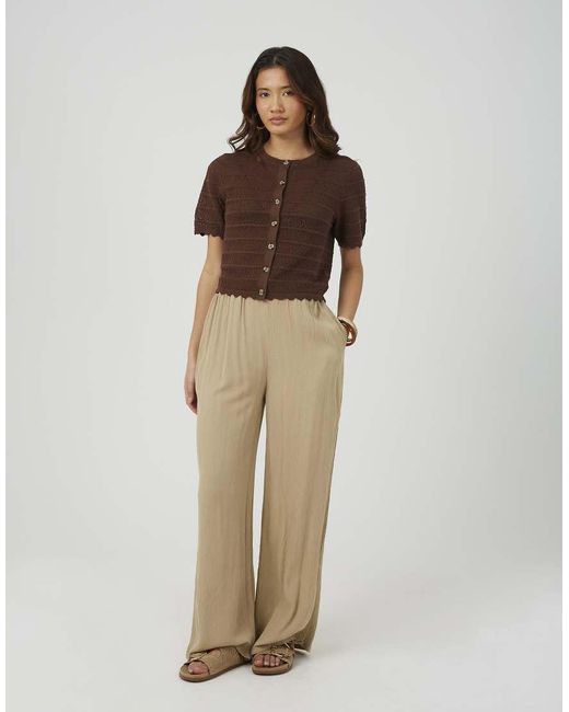 Brave Soul Brown Short Sleeve Stitch Detail Crew Neck Cardigan