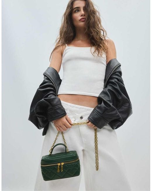 Stradivarius Green Quilted Crossbody Bag