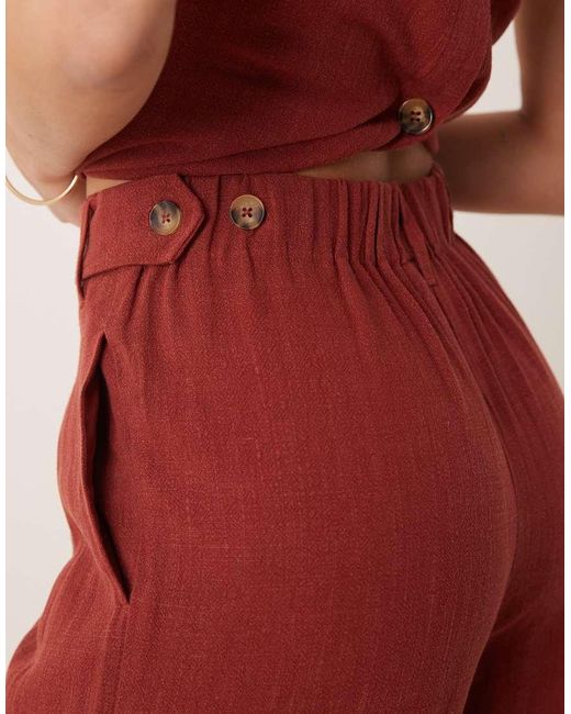 ASOS Red Linen Pleat Front Wide Leg Trousers Co-ord