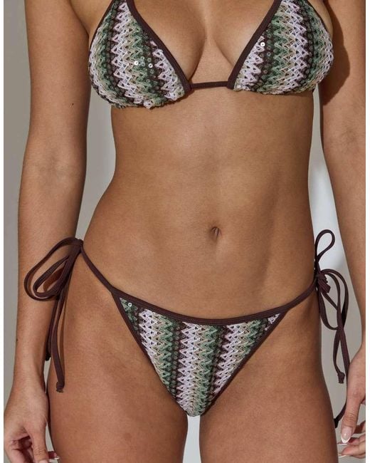 South Beach Brown Sequin Crochet Triangle And Tie Side Brief Bikini Set