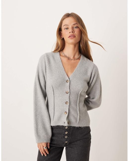 ASOS Gray Cardigan With Exposed Waist Seams With Wool