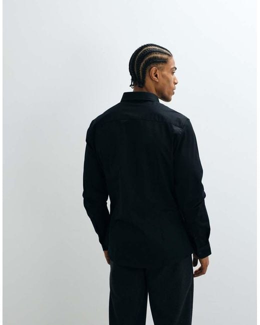 ASOS Blue Slim Stretch Sateen Shirt for men