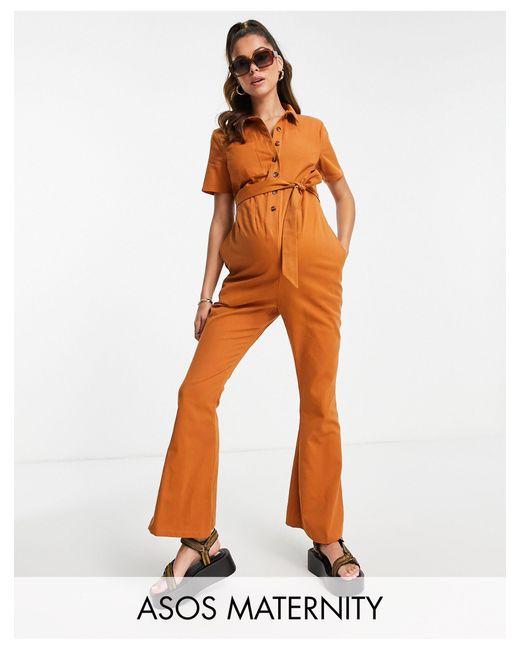 Maternity - tuta a zampa stile anni '70 di ASOS in Marrone | Lyst
