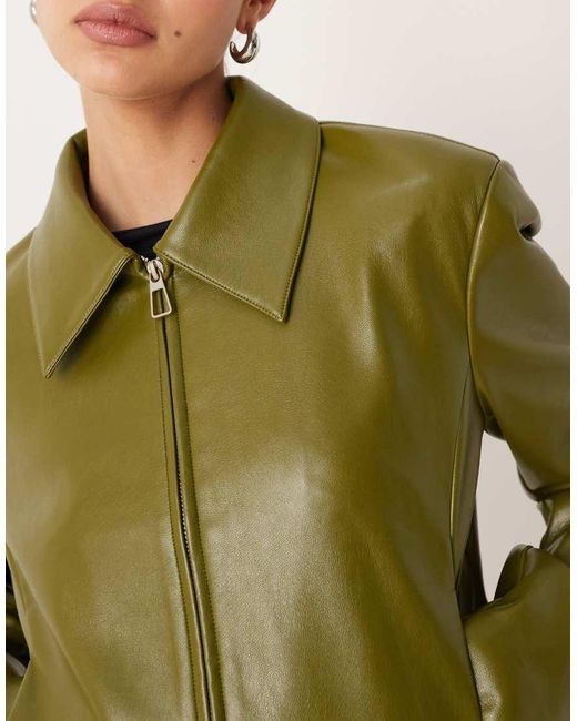 ASOS Green Tailored Faux Leather Zip Front Cropped Blazer Co-Ord