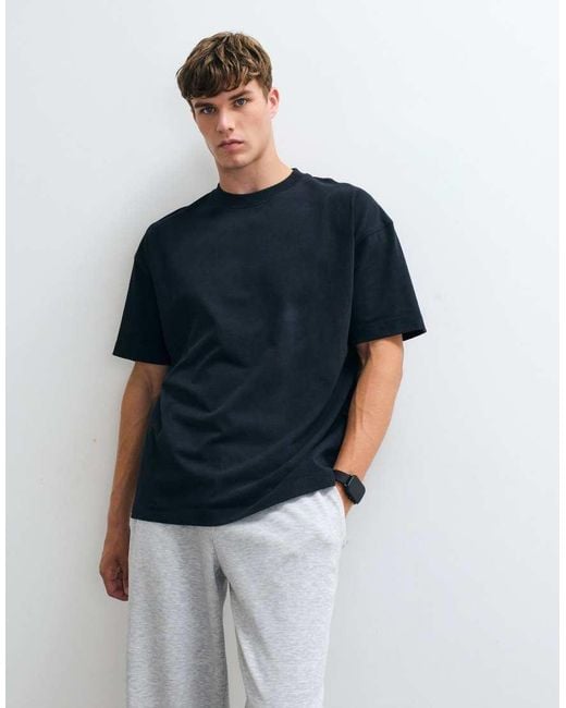 4505 Blue Heavyweight Cotton Oversized T-shirt With Back Print for men