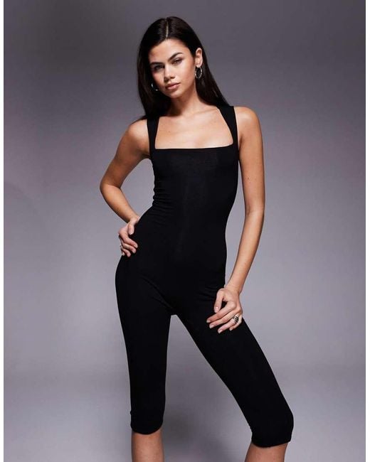 Oh Polly Black Square Neck Capri Jumpsuit