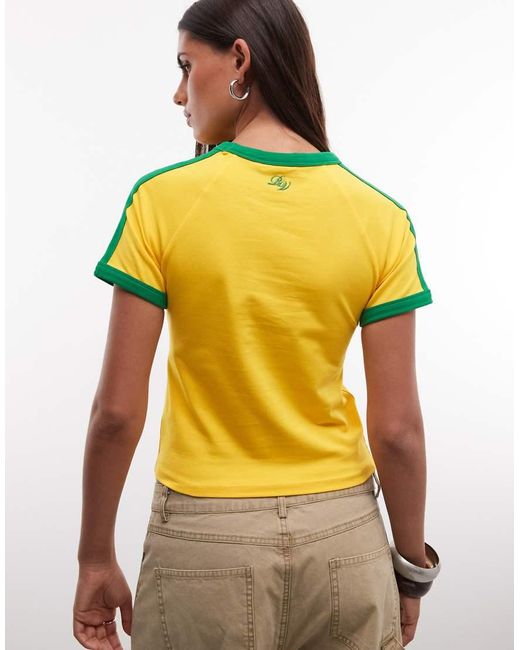 Reclaimed Vintage Yellow Baby Tee With Jamaica Slogan