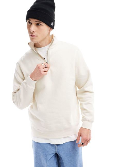 River Island White Half Zip Sweatshirt for men