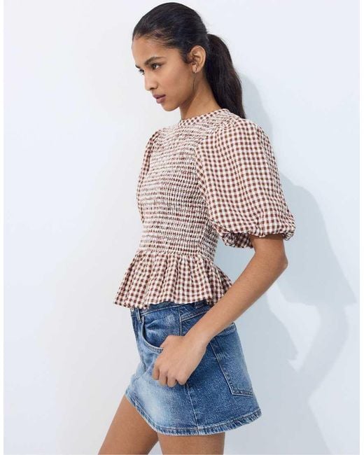 Stradivarius White Short Sleeve Peplum Blouse