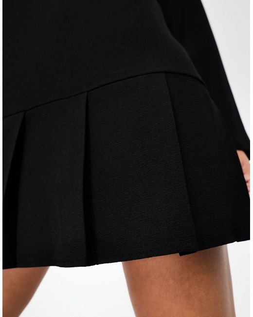 ASOS Black Long Sleeve Dropped Waist Box Pleat Mini Dress