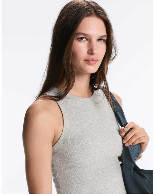Oysho Blue Rib Modal Blend Long Tank Top