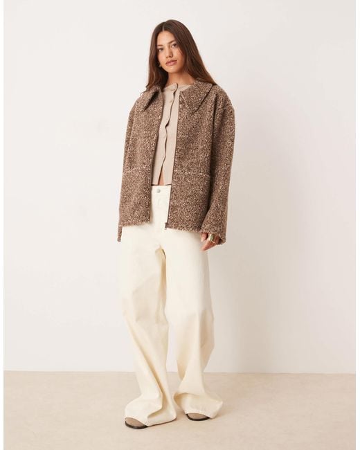 ASOS Brown Collared Borg Fleece Zip Through