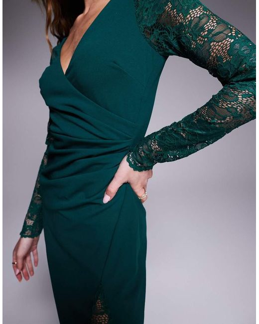 Goddiva Blue Lace Wrap Maxi Dress