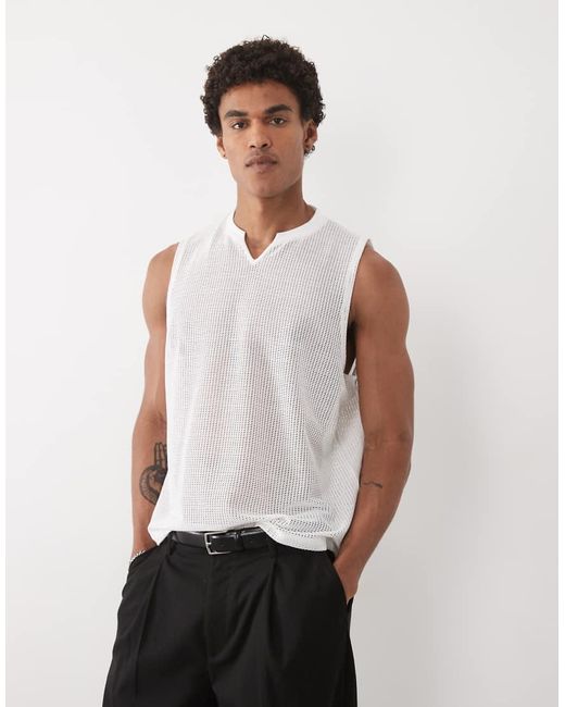 ASOS White Boxy Oversized Relaxed V-neck Vest for men