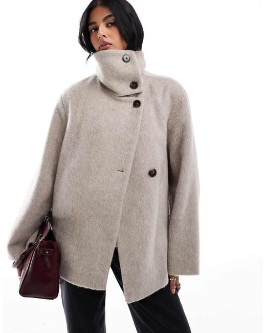 Mango White Funnel Neck Cape Coat
