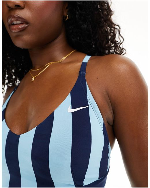 Nike Blue Statement Stripe V-neck Bikini Top