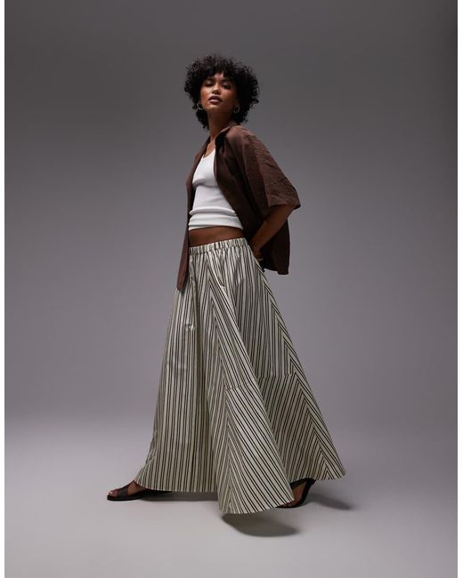 Falda Larga Amarilla Pastel A Rayas Con Diseño De Paneles Cosidos De TOPSHOP de color Gray