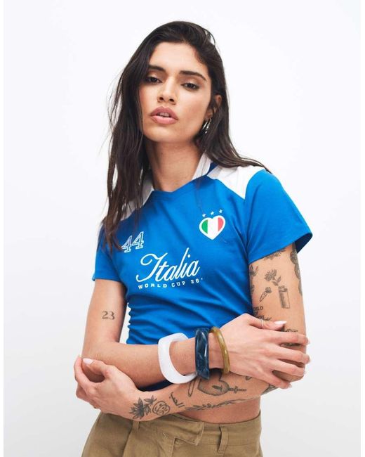 The Frolic Blue Exclusive Cotton 'italia' Script Soccer Collared Baby Tee