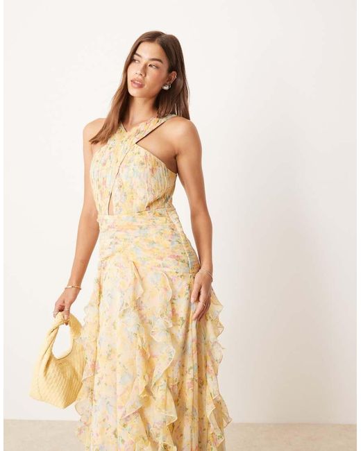Pretty Lavish Natural Drop Waist Ruffle Maxi Dress
