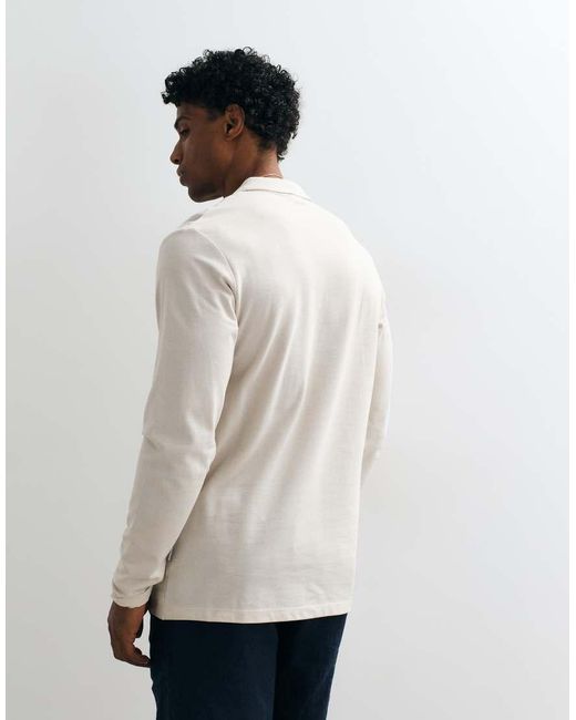 Jack & Jones White Pique Long Sleeve Polo for men