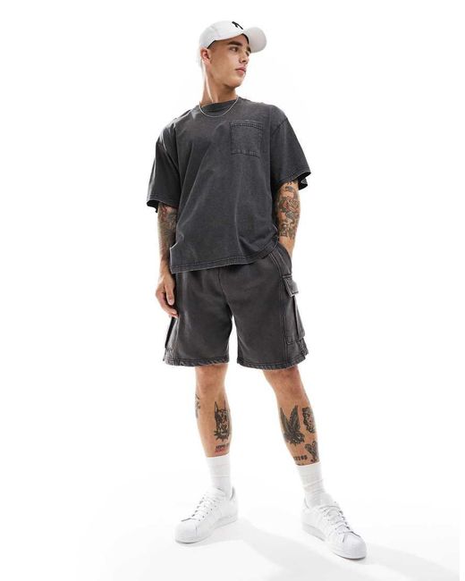 Only & Sons Black Cargo Sweat Short Co-ord for men