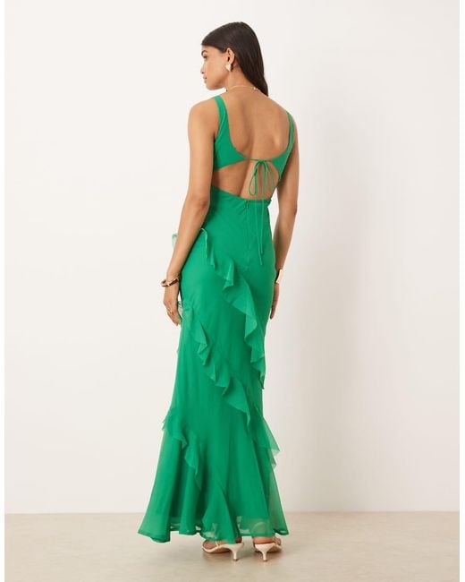 ASOS Green Scoop Neck Maxi Dress With Ruffle Skirt And Cut Out Back