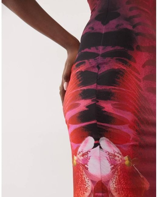 Murci Red Mesh Bandeau Fishtail Bodycon Maxi Dress