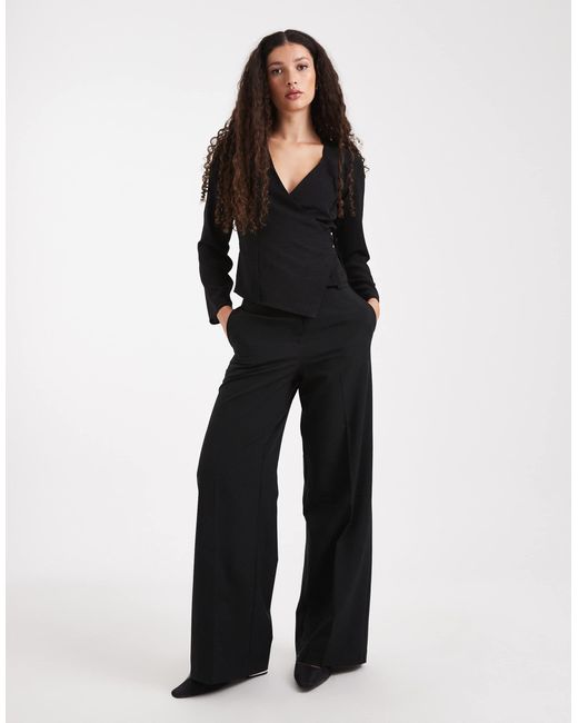 ASOS Textured Long Sleeve Wrap Blouse in Black Lyst Australia