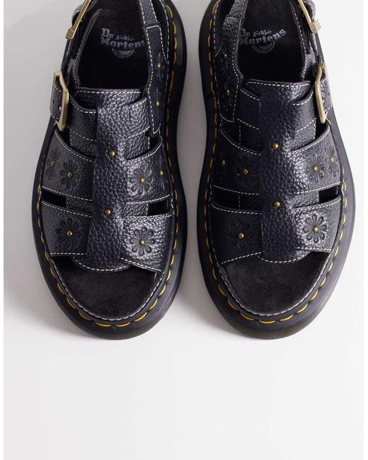 Dr. Martens Black Wrenlie Floral Embossed Sandals