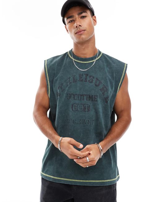ASOS Blue Oversized Tank With Sports Text Graphic for men