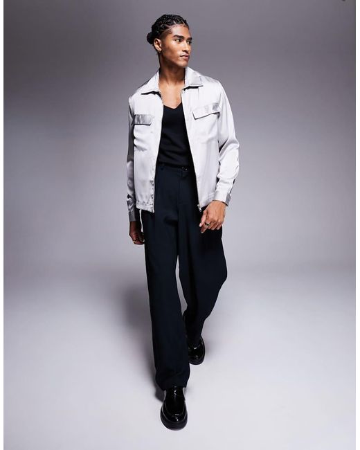 ASOS White Boxy Overshirt With Patch Pockets And Zip for men