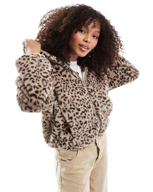 Bershka Multicolor Hooded Faux Fur Jacket
