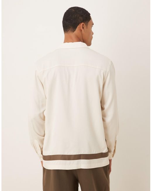 ASOS Natural Regular Revere Shirt With Border Detail for men