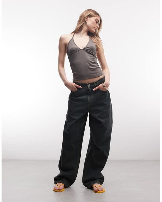 Weekday Brown Slim Strap V Neck Halter Top