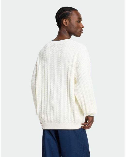 Adidas Originals White Cable Knit Crewneck Sweatshirt for men