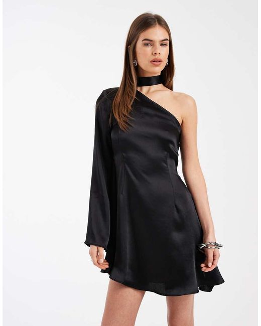 ASOS Black Satin Scarf Angel Sleeve Mini Dress