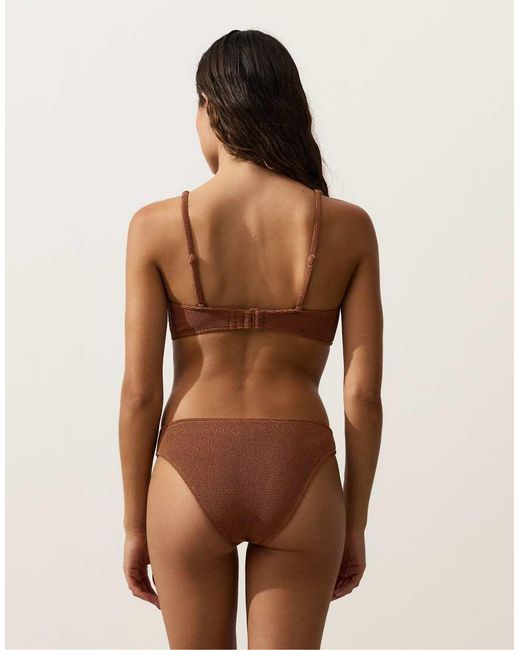 Oysho Brown Crinkle Halter Bikini