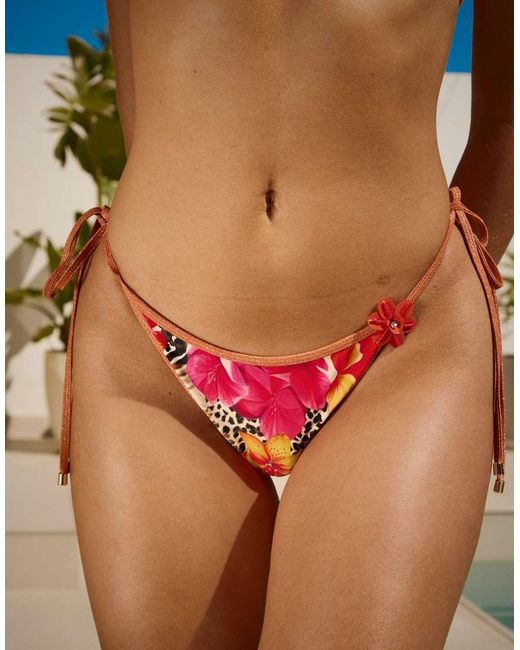 South Beach Multicolor X Sasha Corte-t Floral Print Halterneck Bikini Top With Beaded Flower
