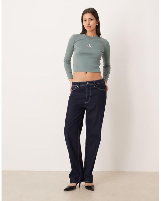 Calvin Klein Gray Monogram Logo Long Sleeve Top