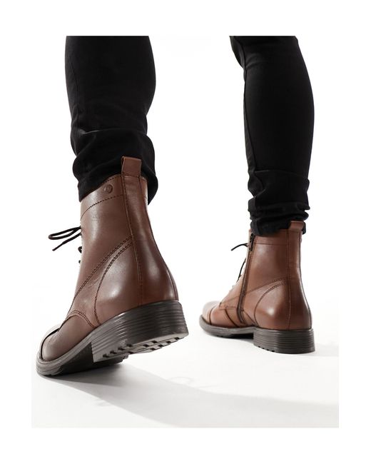 Jack & Jones Brown Leather Lace Up Boot for men