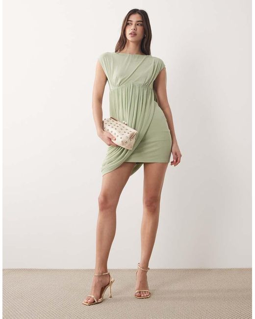 ASOS Green Mesh Draped Mini Dress With Grown On Sleeve