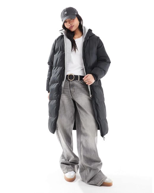 Brave Soul Gray Petite – wattierte maxi-jacke