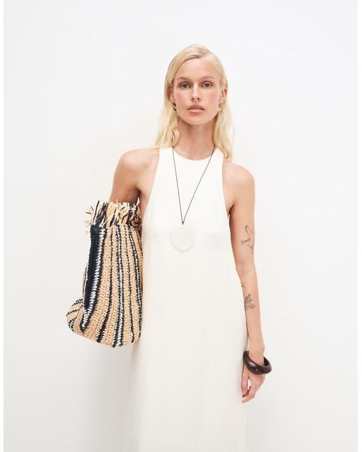 ASOS Natural Satin Racer Neck Maxi Dress