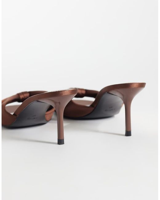 Mango Brown Satin Heeled Mules