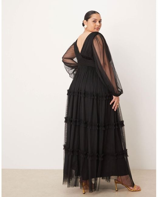 Lace & Beads Plus Black Boho Ruffle Maxi Dress